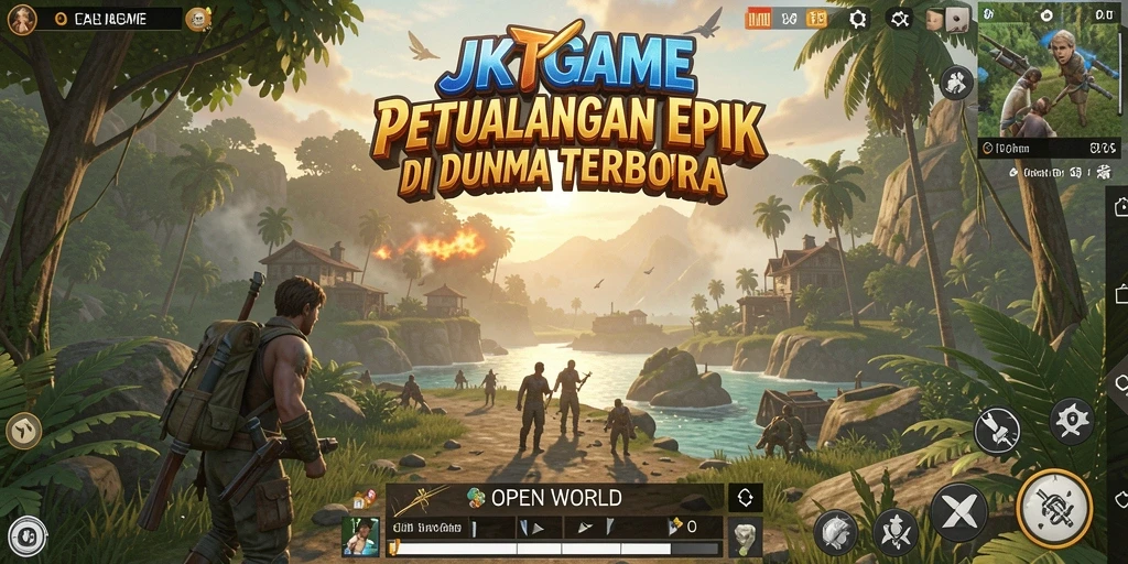 Antarmuka JKTGAME menampilkan dunia terbuka yang luas dan indah.